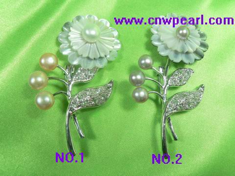 layer flower shell brooch with bread pearl wholesale